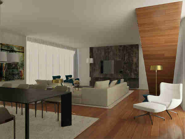 living room design wood and marble